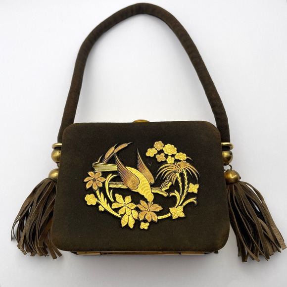 Vintage Handbags - Vintage Minaudiere Cosmetic Purse Embellished Damascene Compact Vanity Bag